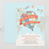 Uitnodiging voor babyborrel met hete luchtballon B (Voorkant / Achterkant)