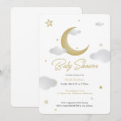 Uitnodiging voor babyborrel met maan en sterren (Voorkant / Achterkant)