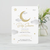 Uitnodiging voor babyborrel met maan en sterren (Staand voorkant)