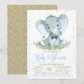 Uitnodiging voor babyborrel met olifant jongen met (Voorkant / Achterkant)