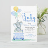 Uitnodiging voor babyborrel met olifant jongetje i (Staand voorkant)