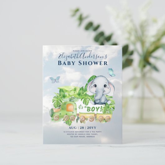 Uitnodiging voor babyborrel met waterverf voor jon (Staand voorkant)