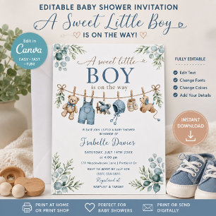 Uitnodiging voor babyborrel voor jongen Babyborrel