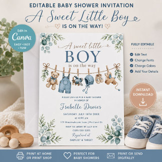 Uitnodiging voor babyborrel voor jongen Babyborrel