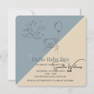 Uitnodiging voor babyborrel voor jongen Moderne