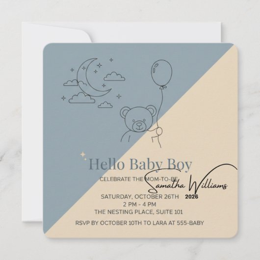 Uitnodiging voor babyborrel voor jongen | Moderne (Voorkant)