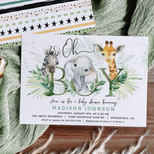 Uitnodiging voor babyborrel voor jongetje Safari