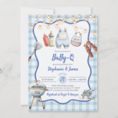 Uitnodiging voor babyfeest: Coed BBQ-feest BlueGin (Voorkant)
