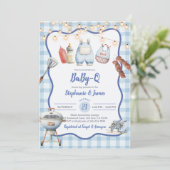 Uitnodiging voor babyfeest: Coed BBQ-feest BlueGin (Staand voorkant)