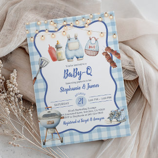 Uitnodiging voor babyfeest: Coed BBQ-feest BlueGin