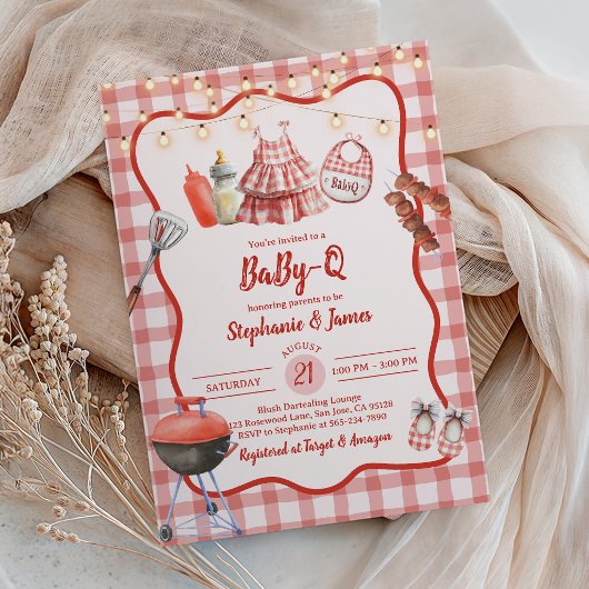 Uitnodiging voor babyfeest: Coed BBQ-feest Rood Gi