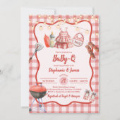 Uitnodiging voor babyfeest: Coed BBQ-feest Rood Gi (Voorkant)