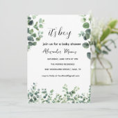Uitnodiging voor babyfeest, Eucalyptus groen thema (Staand voorkant)