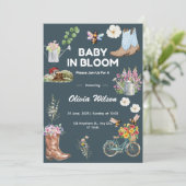 Uitnodiging voor babyfeest in bloementuin (Staand voorkant)