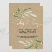 Uitnodiging voor babyfeest jongen rustieke kraft g (Voorkant / Achterkant)