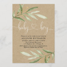 Uitnodiging voor babyfeest jongen rustieke kraft g