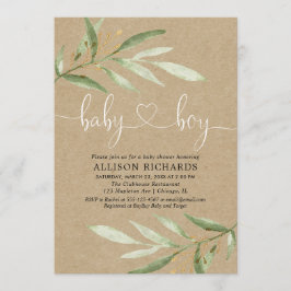 Uitnodiging voor babyfeest jongen rustieke kraft g