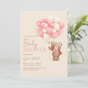 Uitnodiging voor babyfeest meisje, roze baby teddy