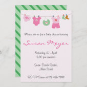 Uitnodiging voor babyfeest met babykleertjeslijn i (Voorkant / Achterkant)