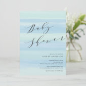 Uitnodiging voor babyfeest met blauwe waterverfstr (Staand voorkant)
