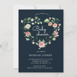 Uitnodiging voor babyfeest met bloemmotief 'Midnig