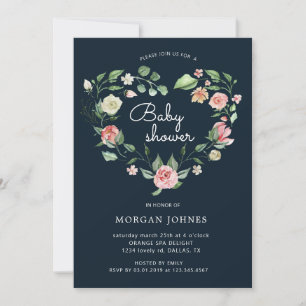 Uitnodiging voor babyfeest met bloemmotief 'Midnig