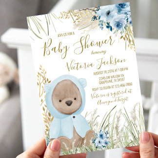 Uitnodiging voor babyfeest met jongen en pampasgra