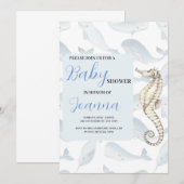 uitnodiging voor babyfeest met waterverf oceaan th (Voorkant / Achterkant)