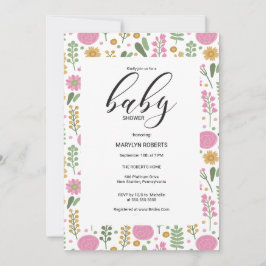 Uitnodiging voor babyfeest met wilde bloemen in na