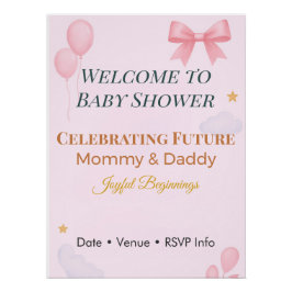 Uitnodiging voor babyfeest Roze strik Vrolijke Sta Perfect Poster