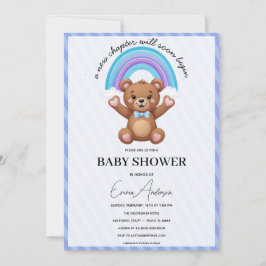 Uitnodiging voor babyfeest Teddybeer Regenboog Cut
