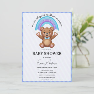 Uitnodiging voor babyfeest Teddybeer Regenboog Cut
