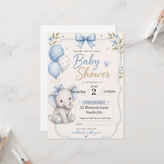 Uitnodiging voor babyfeest voor jongens met olifan
