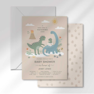 Uitnodiging voor babyfeestje: baby Dino komt eraan