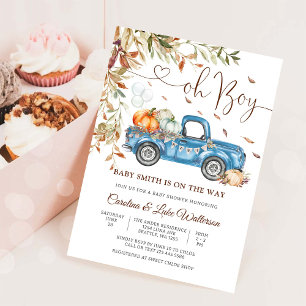 Uitnodiging voor babyfeestje 'Blauwe Truck Herfst'