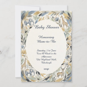 Uitnodiging voor babyfeestje 'Blue Gold Floral'