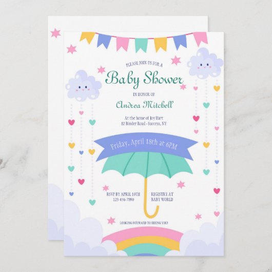 Uitnodiging voor babyfeestje Handgetekend (Voorkant / Achterkant)