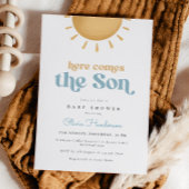 Uitnodiging voor babyfeestje 'Hier komt de zoon'