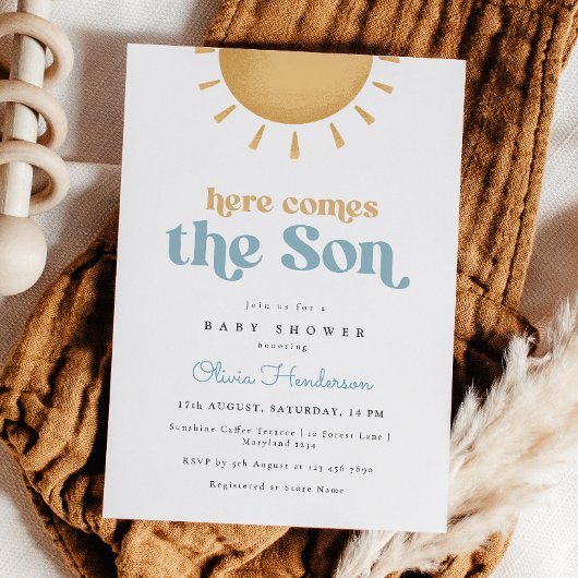 Uitnodiging voor babyfeestje 'Hier komt de zoon'