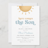 Uitnodiging voor babyfeestje 'Hier komt de zoon' (Voorkant)