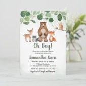 Uitnodiging voor babyfeestje in het groen bos (Staand voorkant)