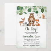 Uitnodiging voor babyfeestje in het groen bos (Voorkant / Achterkant)