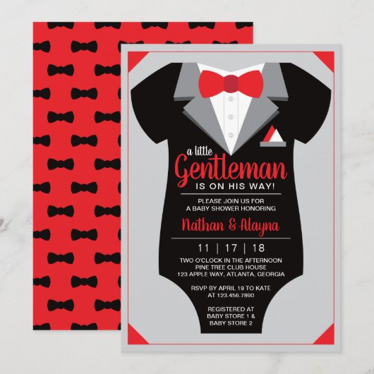 Uitnodiging voor babyfeestje 'Kleine heer', Tuxedo (Voorkant / Achterkant)