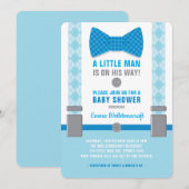 Uitnodiging voor babyfeestje kleine man met blauwe (Voorkant / Achterkant)