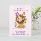 Uitnodiging voor babyfeestje leeuwenwelpje (Staand voorkant)