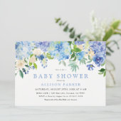 Uitnodiging voor babyfeestje met blauwe aquarel bl (Staand voorkant)