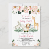 Uitnodiging voor babyfeestje met Girl Safari Anima (Voorkant)