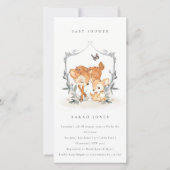 Uitnodiging voor babyfeestje met hertenkalf en blo (Voorkant)