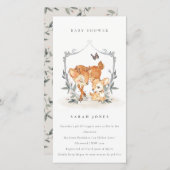 Uitnodiging voor babyfeestje met hertenkalf en blo (Voorkant / Achterkant)