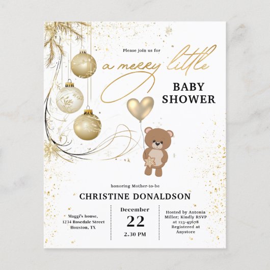 Uitnodiging voor babyfeestje met kerstbudget in go (Voorkant)